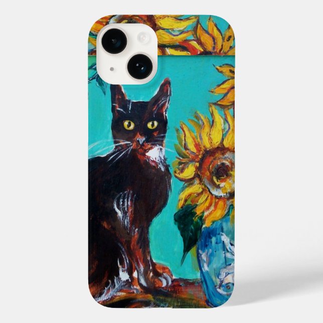 FUNDA DE Case-Mate PARA iPhone FLUJOS CON GATO NEGRO EN TURQUÍA AZUL (Reverso )