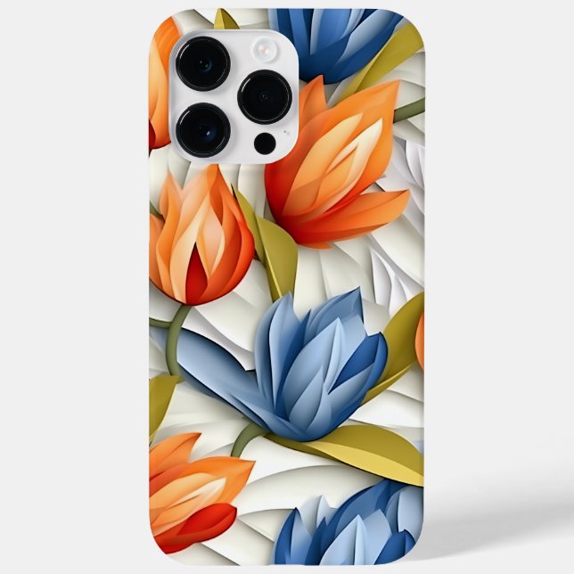 Funda De Case-Mate Para iPhone FLUJOS DE TULIP AZUL BLANCO EN 3D naranja (Reverso)