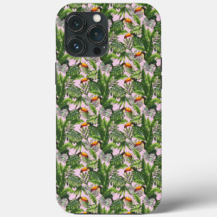 Funda Para iPhone 13 Pro Max Foliage exótico de la jungla de aves tropicales