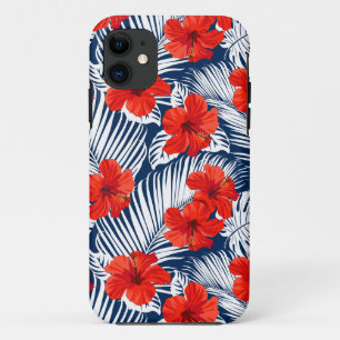Funda Para iPhone 11 Foliage Tropical Con Hibiscus Floral Rojo