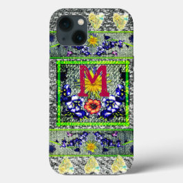 Funda Para iPhone 13 Folk Art Denim Hippie inicial