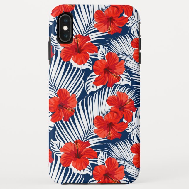 Funda De Case-Mate Para iPhone Follaje Tropical Con Flor De Hibisco Roja (Reverso)