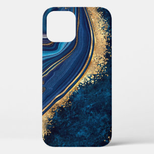 Funda Para iPhone 12 fondo abstracto azul de mármol agate mosa de grani