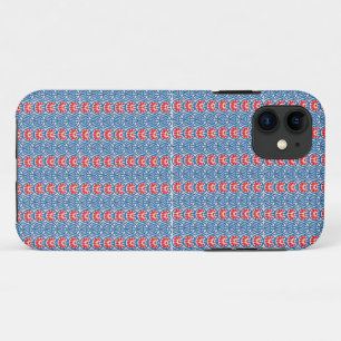 Funda Para iPhone 11 fondo azul con diseños en rojo y blanco