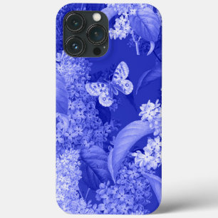 Funda Para iPhone 13 Pro Max Fondo azul de flores y mariposa