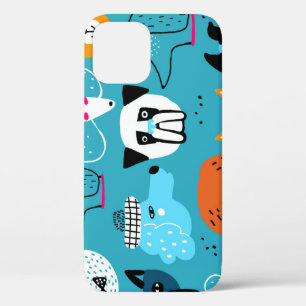 Funda Para iPhone 12 Fondo Azul, Patrón De Perro Jugador.