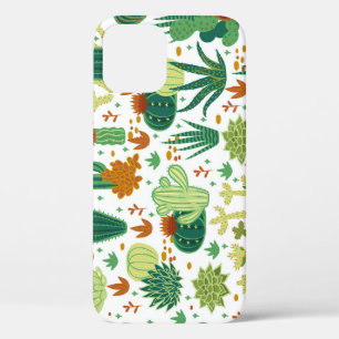 Funda Para iPhone 12 Fondo Blanco Cacti: Gráficos Vintage.