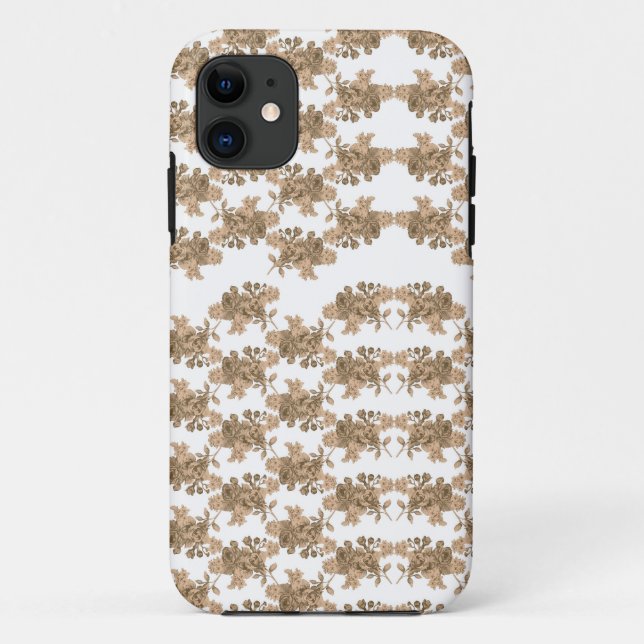 Funda De Case-Mate Para iPhone fondo blanco con flores marrones sobre él (Reverso)
