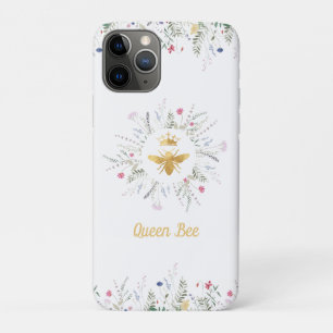 Funda Para iPhone 11 Pro fondo blanco de abeja reina de flores silvestres