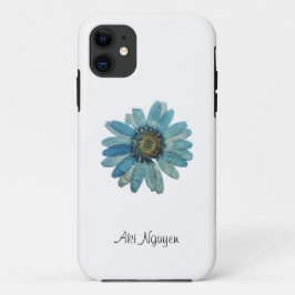 Funda Para iPhone 11 Fondo blanco de margarita azul con nombre de cambi