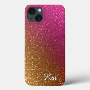 Funda Para iPhone 13 Fondo Brillante Rosa y Glitter
