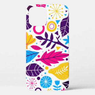 Funda Para iPhone 12 Fondo colorido con elementos florales dibujados a 