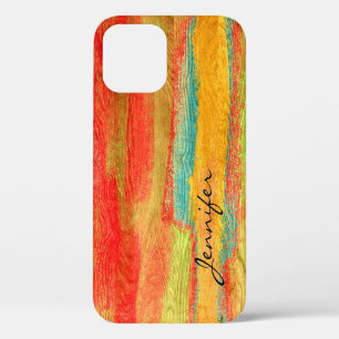 Funda Para iPhone 12 Pro Fondo colorido de madera moderna de grano de fondo