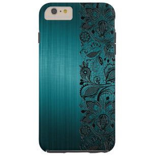 Funda Resistente Para iPhone 6 Plus Fondo de color turquesa metálico y encaje floral n