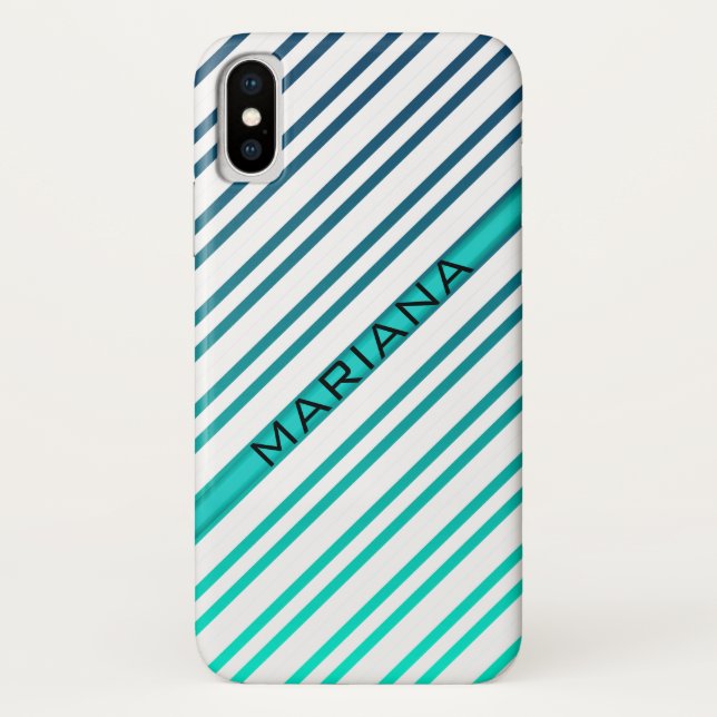 Funda De Case-Mate Para iPhone Fondo de degradado verde azul franjas blancas (Reverso)