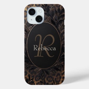 Funda Para iPhone 15 Fondo de estampado de leopardo de lujo con nombre