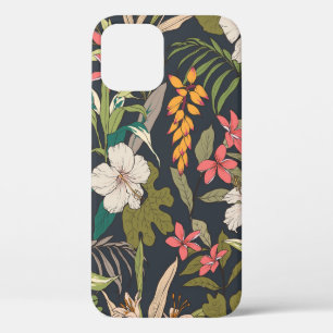 Funda Para iPhone 12 Fondo de flores tropicales sin foco