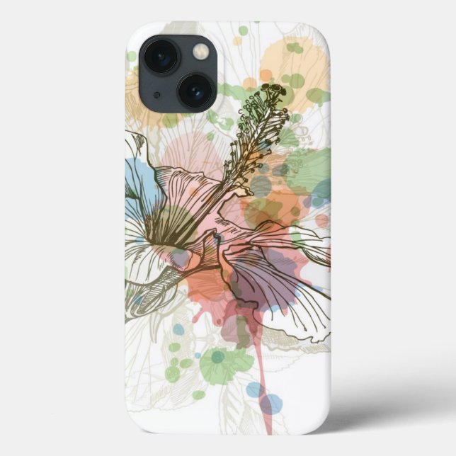 Funda De Case-Mate Para iPhone Fondo de flores y acuarelas de Hibiscus (Reverso)