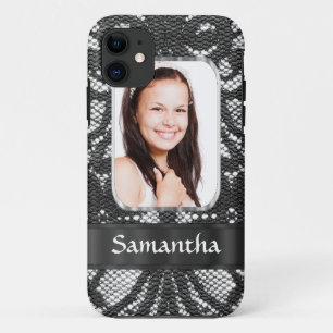 Funda Para iPhone 11 Fondo de foto de encaje negro