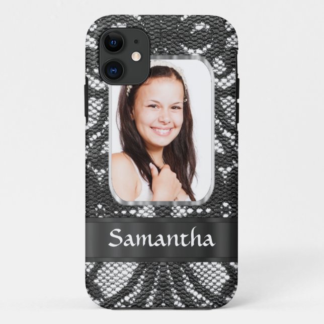 Funda De Case-Mate Para iPhone Fondo de foto de encaje negro (Reverso)