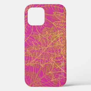 Funda Para iPhone 12 Fondo de Fuchsia de la Hoja de Oro Clásica