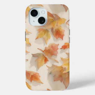 Funda Para iPhone 15 Fondo de hojas pastel de acuarela de otoño