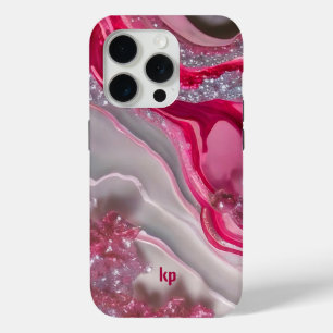 Funda Para iPhone 15 Pro Fondo de lujo rosa purpurina plateado