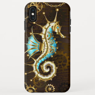 Funda Para iPhone XS Max Fondo de madera con caballito de mar mecánico