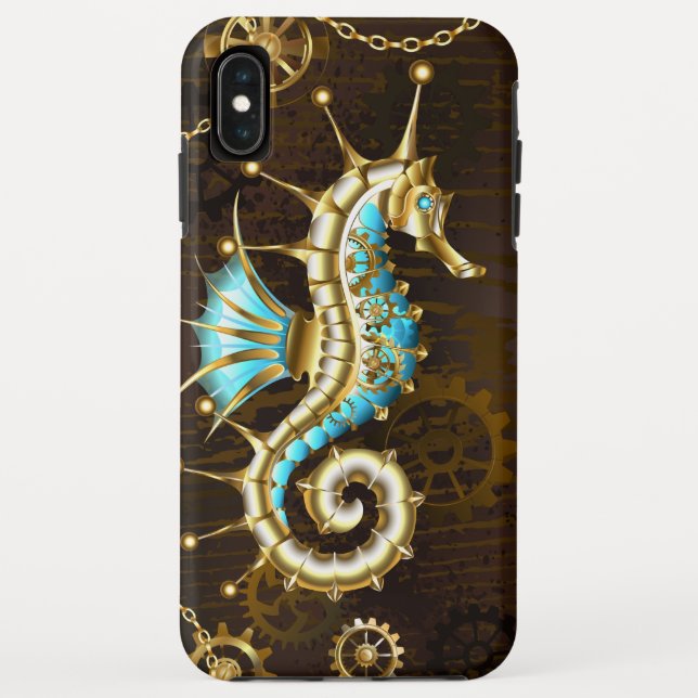 Funda De Case-Mate Para iPhone Fondo de madera con caballito de mar mecánico (Reverso)
