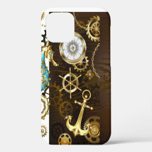 Funda Para iPhone 12 Pro Fondo de madera con caballito de mar mecánico