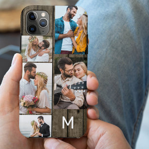 Funda Para iPhone 11 Pro Max Fondo de madera oscura con monograma 5 fotos