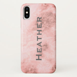 Funda Para iPhone X Fondo de mármol rosa con monograma