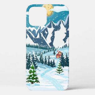 Funda Para iPhone 12 Fondo de navidades de invierno. Madera de pino y s