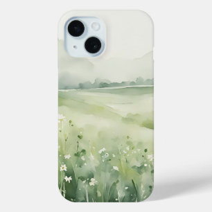 Funda Para iPhone 15 Fondo de pantalla de prado verde salvia en acuarel