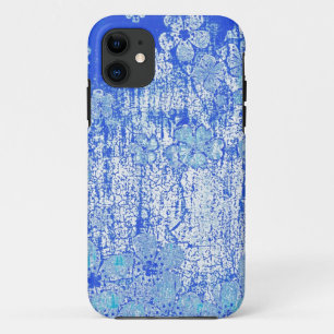 Funda Para iPhone 11 Fondo de pared de gruns floral azul vintage