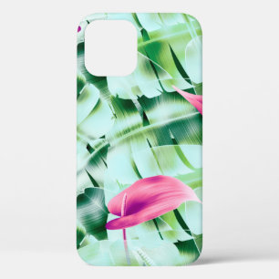 Funda Para iPhone 12 Fondo de patrón de hojas tropicales sin foco, retr