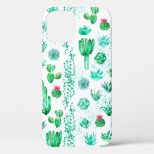 Funda Para iPhone 12 Fondo de patrón transparente de acuarela con succu