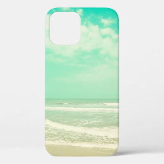 Funda Para iPhone 12 Fondo de playa retro color turquesa, vintage,playa