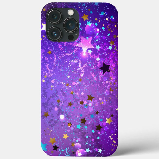 Funda De Case-Mate Para iPhone Fondo de Relieve metalizado púrpura con estrellas (Reverso )