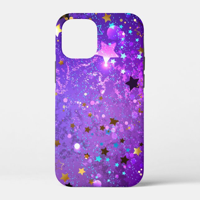 Funda De Case-Mate Para iPhone Fondo de Relieve metalizado púrpura con estrellas (Reverso )