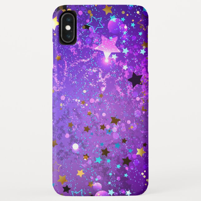 Funda De Case-Mate Para iPhone Fondo de Relieve metalizado púrpura con estrellas (Reverso)