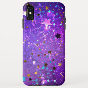 Funda Para iPhone XS Max Fondo de Relieve metalizado púrpura con estrellas