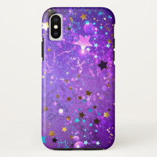 Funda Para iPhone X Fondo de Relieve metalizado púrpura con estrellas