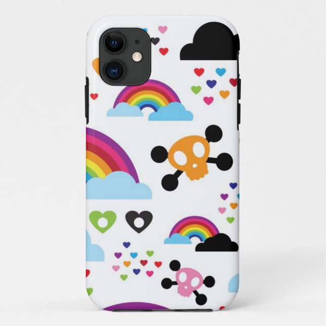 Funda De Case-Mate Para iPhone Fondo del cráneo emo arco iris adolescente (Reverso)