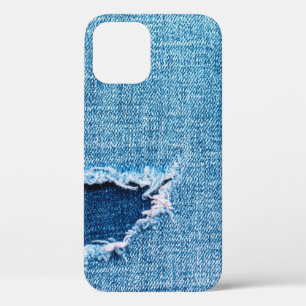 Funda Para iPhone 12 Fondo del denim texturado. Agujero desgarrado en l