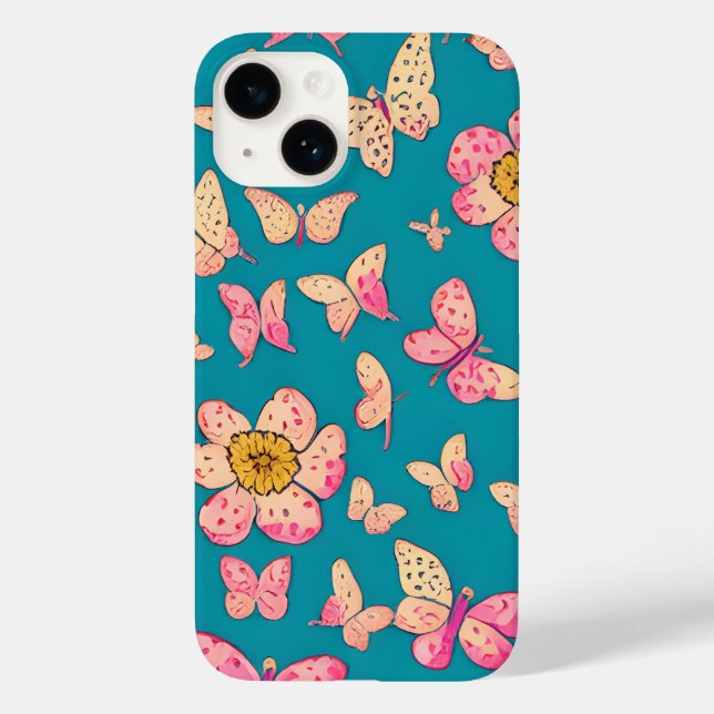 Funda De Case-Mate Para iPhone Fondo del patrón de las flores rosadas y las marip (Reverso )
