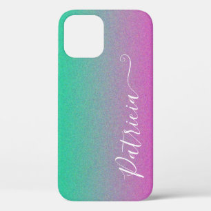 Funda Para iPhone 12 Fondo del pincel de arcoiris Ombre Nombre personal
