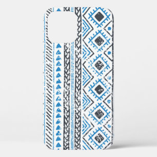 Funda Para iPhone 12 Fondo étnico azul, blanco sin costura.