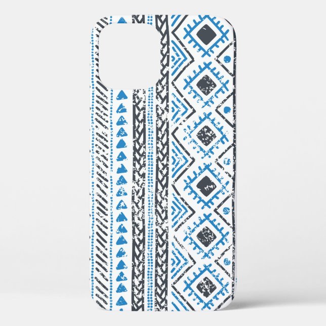 Funda De Case-Mate Para iPhone Fondo étnico azul, blanco sin costura. (Reverso )
