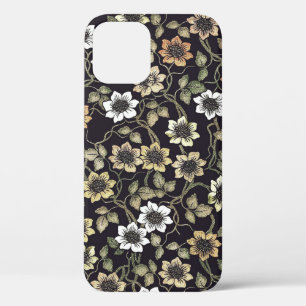 Funda Para iPhone 12 Pro Fondo floral de anemona texturizada vintage  
